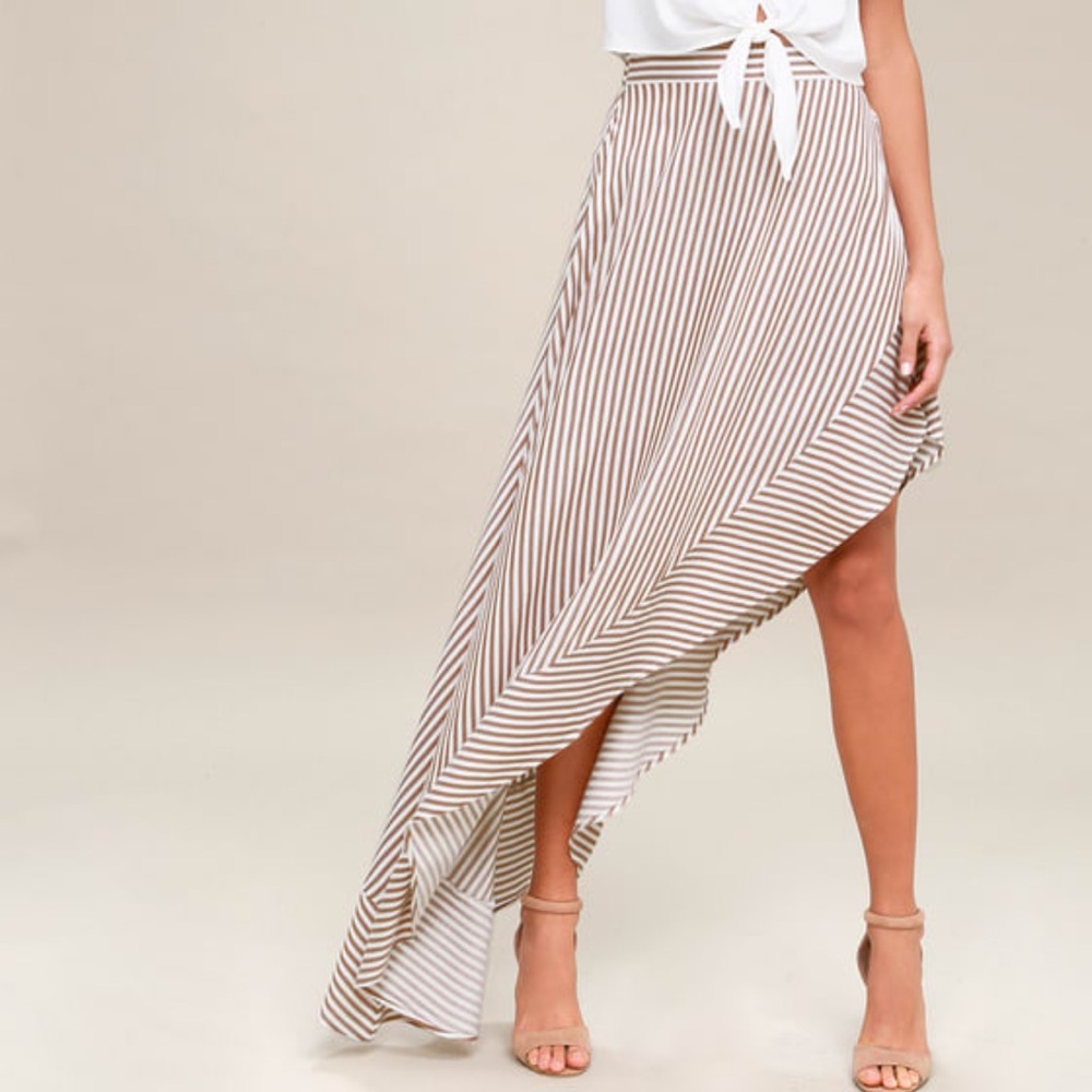 Lulu’s King Harbor Tan and White Striped Maxi Skirt